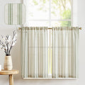 jinchan Linen Kitchen Curtains Striped Tier Curtains 36 Inch Cafe Farmhouse Balanced Stripe Half Window Light Filtering for Bath