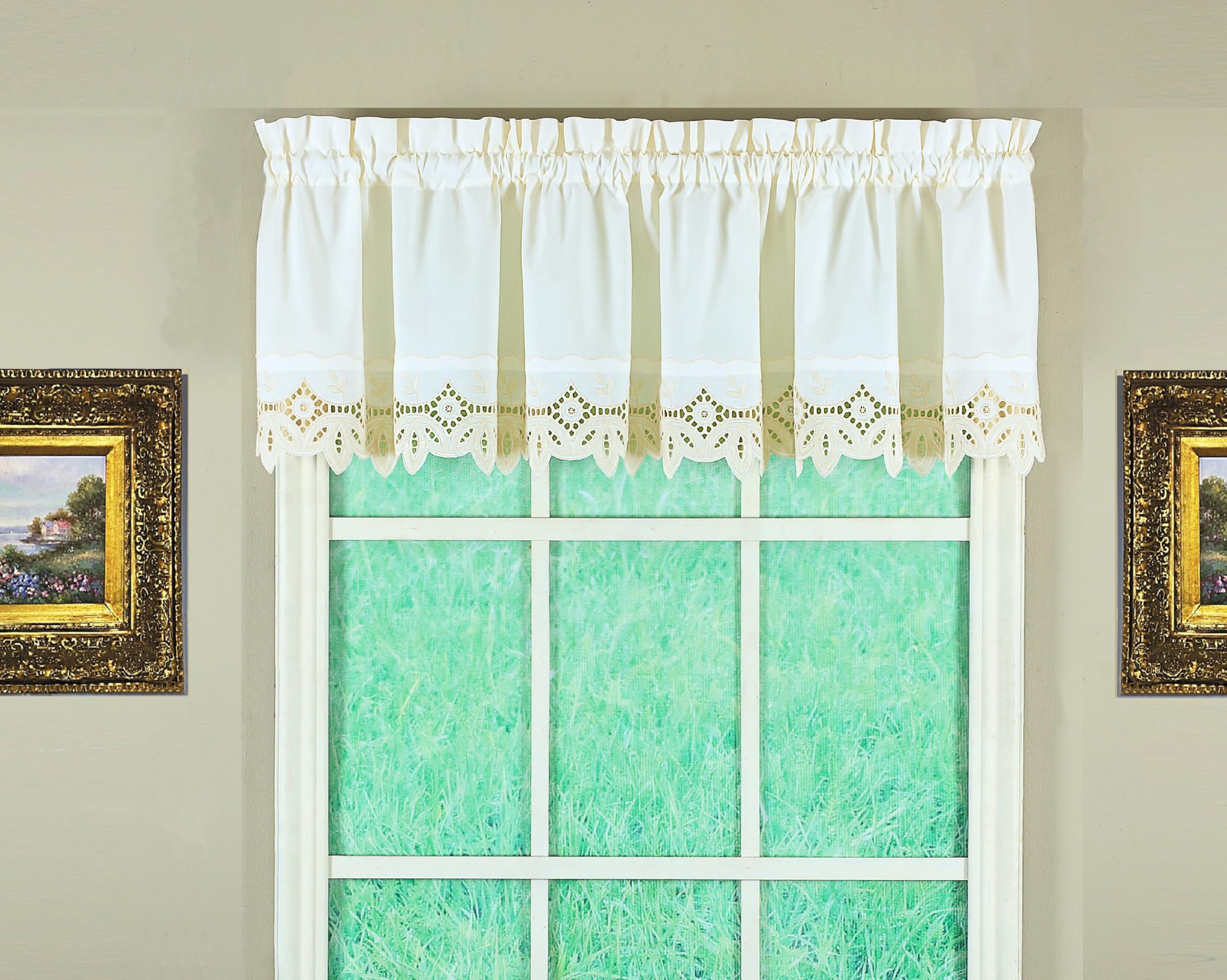 Todays Curtain, Heirloom Battenberg Eyelet Valance 14, Ecru, 58 W x 14 L