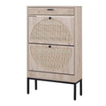 XIAO WEI Shoe Cabinet, Natural Semi Circle Rattan Shoe Storage Organizer Cabinet with 2 Flip Drawers, Freestanding Shoe Rack wit