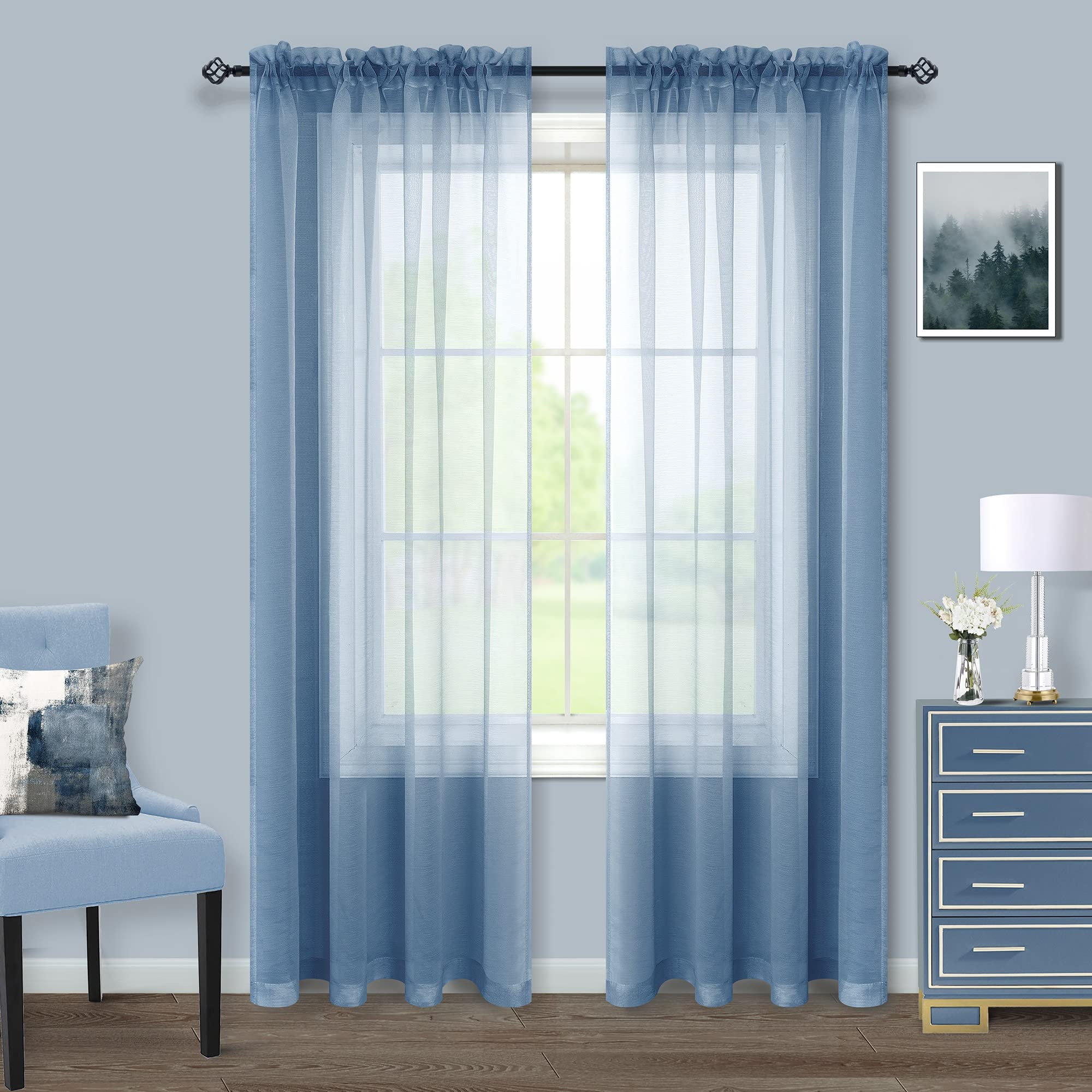 Dusty Blue Curtains 84 Inch Length for Living Room 2 Panel Sets Rod Pocket Elegant Decor Summer Airy Breathable Sheer Window Cur