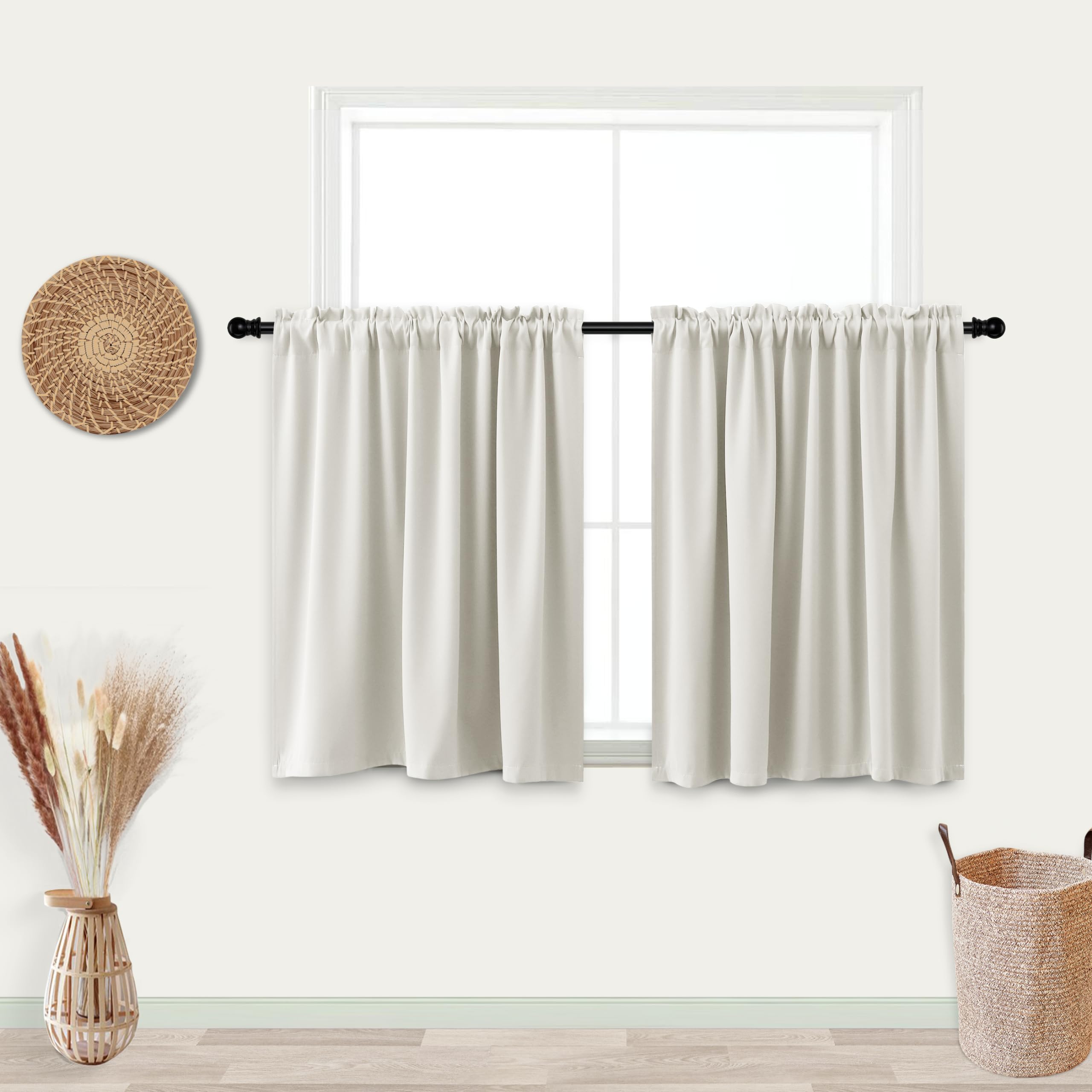 KOUFALL Kitchen Farmhouse Curtains 36 Inch Length for Small Window Treatments Set Blackout Cafe Tier Boho Short RV Curtains for 