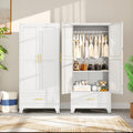 AUEYTVR Metal Armoire Wardrobe Closet with Drawers,Storage Cabinet with Hanging Rod,71   Metal Wardrobe Cabinet with 2 Doors a