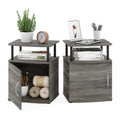 Furinno JAYA End Side Sofa Table/Nightstand with Door, 2-Pack, PVC Tubes, French Oak Grey/Black