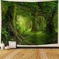 Lahasbja Virgin Forest Tapestry Green Tree in Misty Forest Tapestry Wall Hanging Nature Scenery Wall Tapestry Decor for Living R