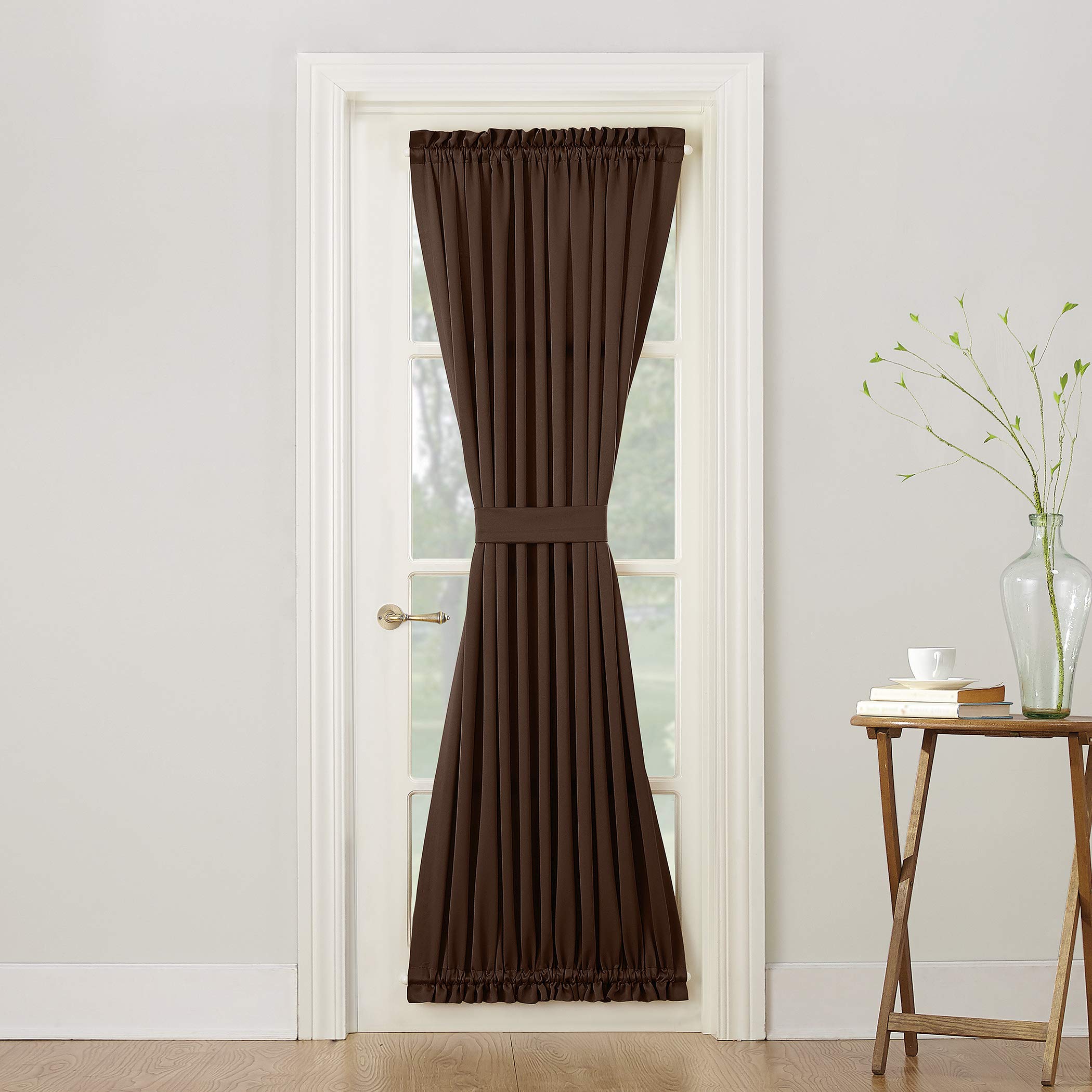 Sun Zero Barrow Energy Efficient Rod Pocket Door Curtain Panel, 54 x 72, Chocolate