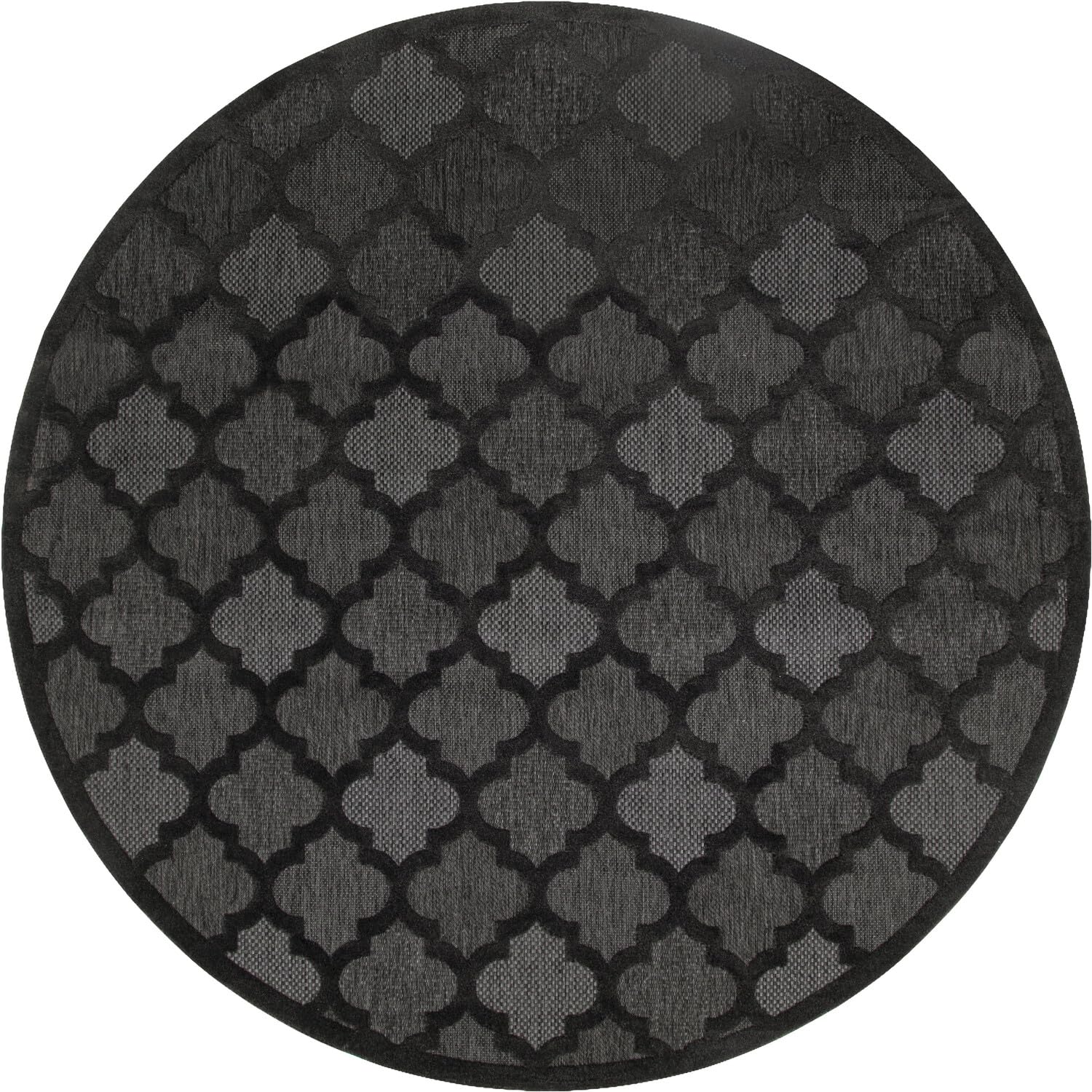Nourison Easy Care Indoor/Outdoor Charcoal Black 8 x Round Area Rug, Easy Cleaning, Non Shedding, Bed Room, Living Room, Dining