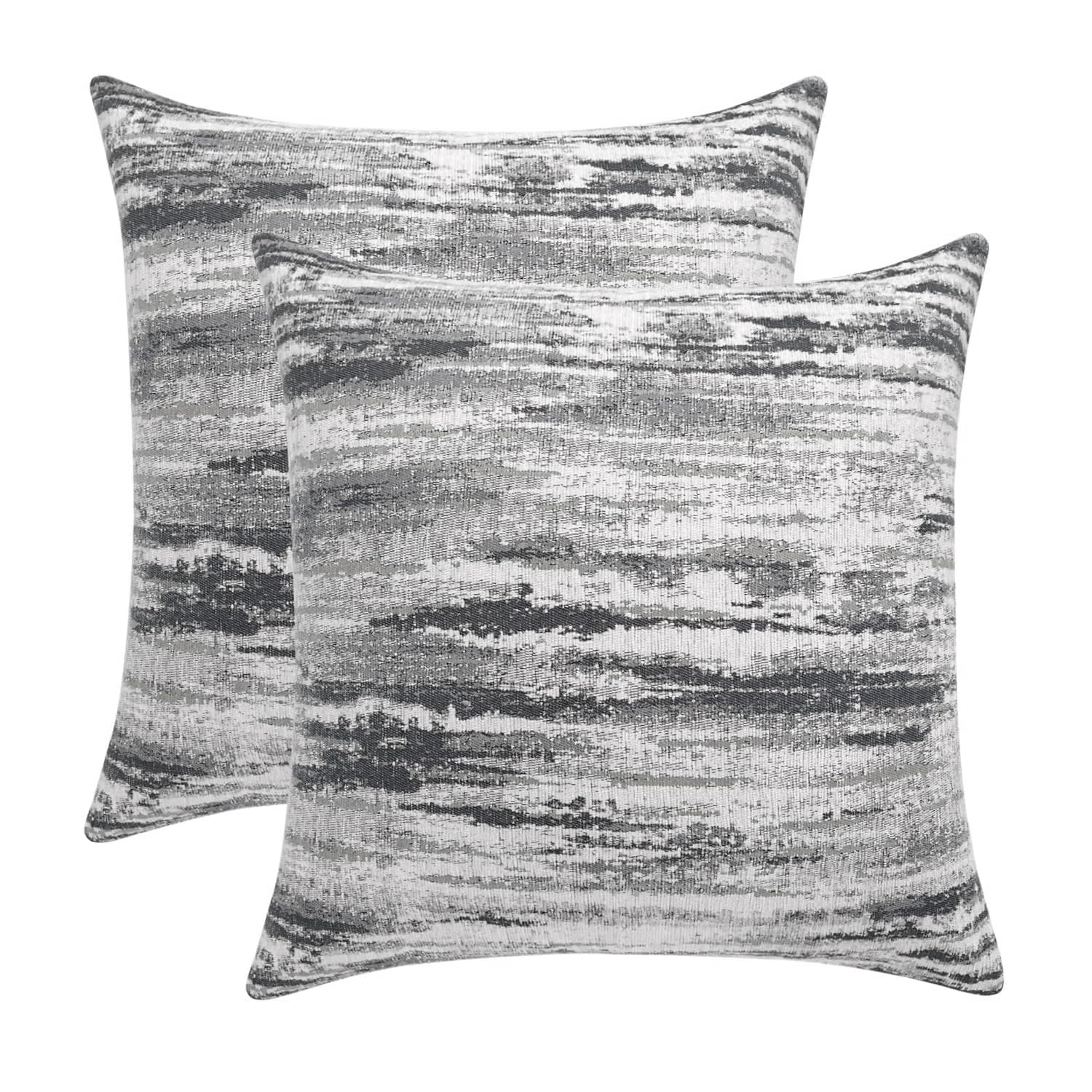 ROMANDECO Jacquard Chenille Striped Decorative Throw Pillow Covers for Couch Set of 2, 16x16 Inches, Grey