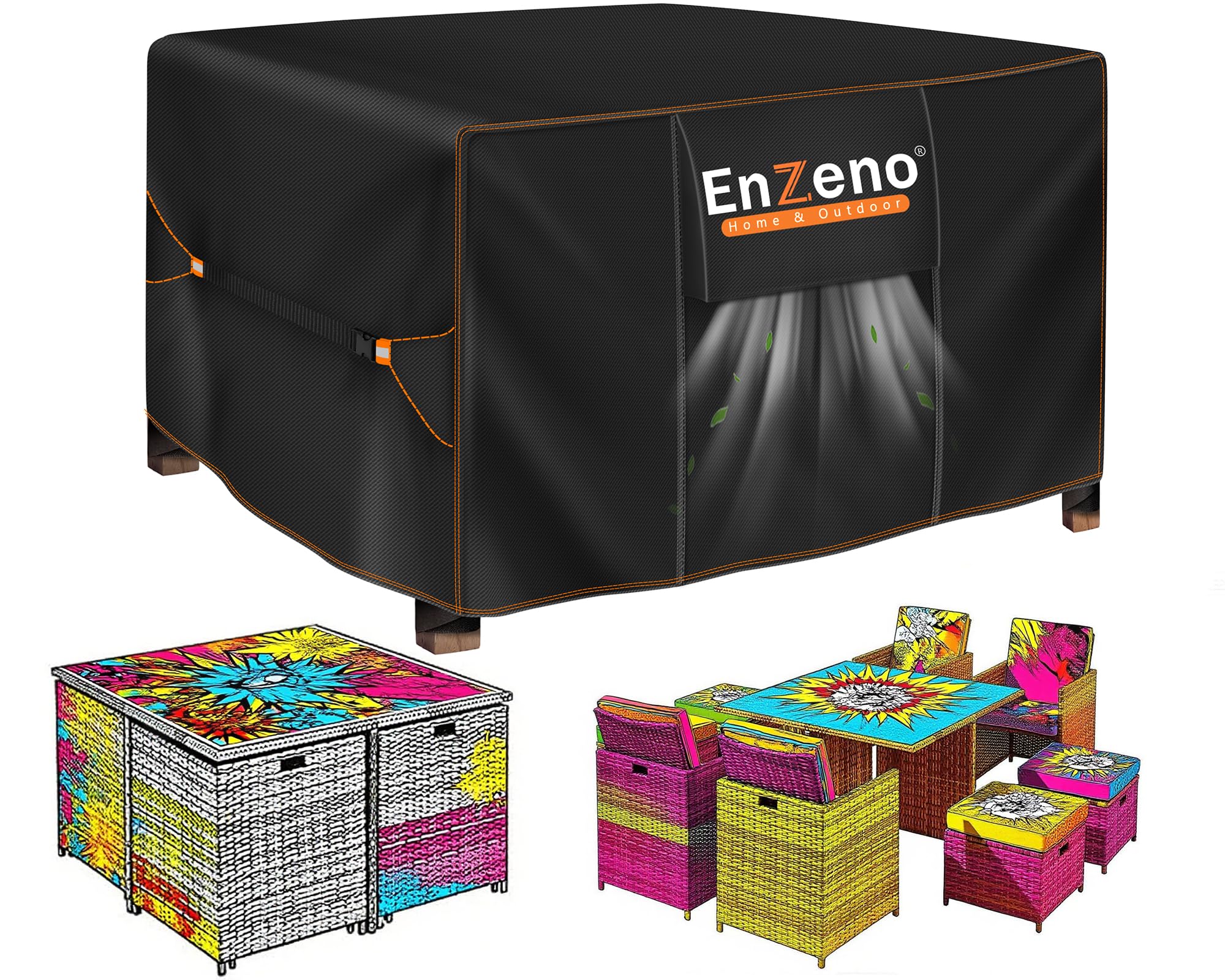 Enzeno Patio Furniture Set Cover Waterproof, Square Outdoor Table and Chair Set Covers, Heavy Duty Outside Weatherproof Garden R