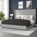 Flash Furniture Quinn Upholstered Platform Bed - Gray Channel Stitched Wingback Headboard - King - Mattress Foundation with Slat