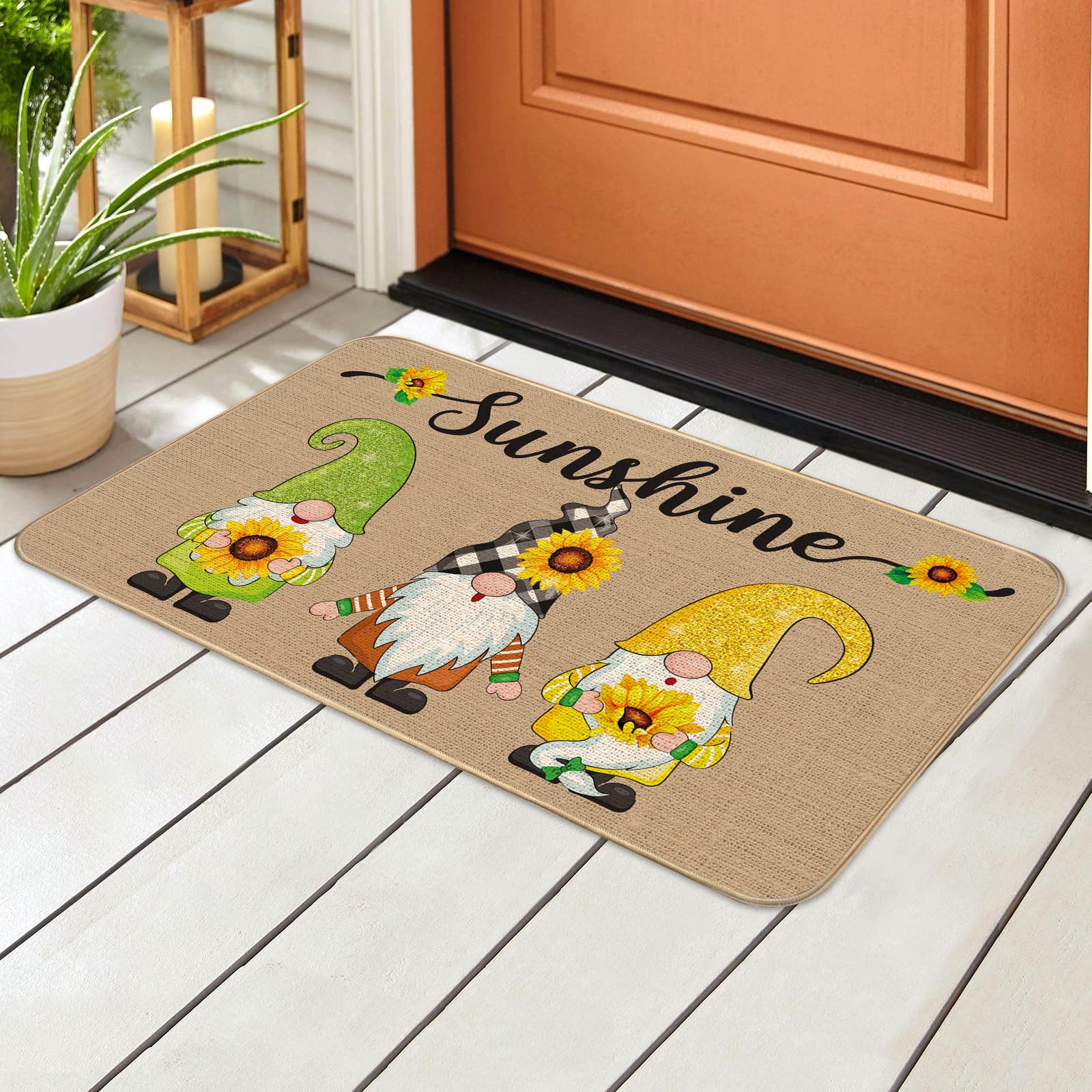 Nuanchu Fall Welcome Decorative Doormat 27.5 x 16.5 Gnome Welcome Mats Sunflower Non Slip Gnome Fall Door Mat Autumn Harvest Tha