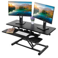 TechOrbits Standing Desk Converter - 42 Inch Adjustable Sit to Stand Up Desk Workstation, MDF Wood, Ergonomic Desk Riser with Ke