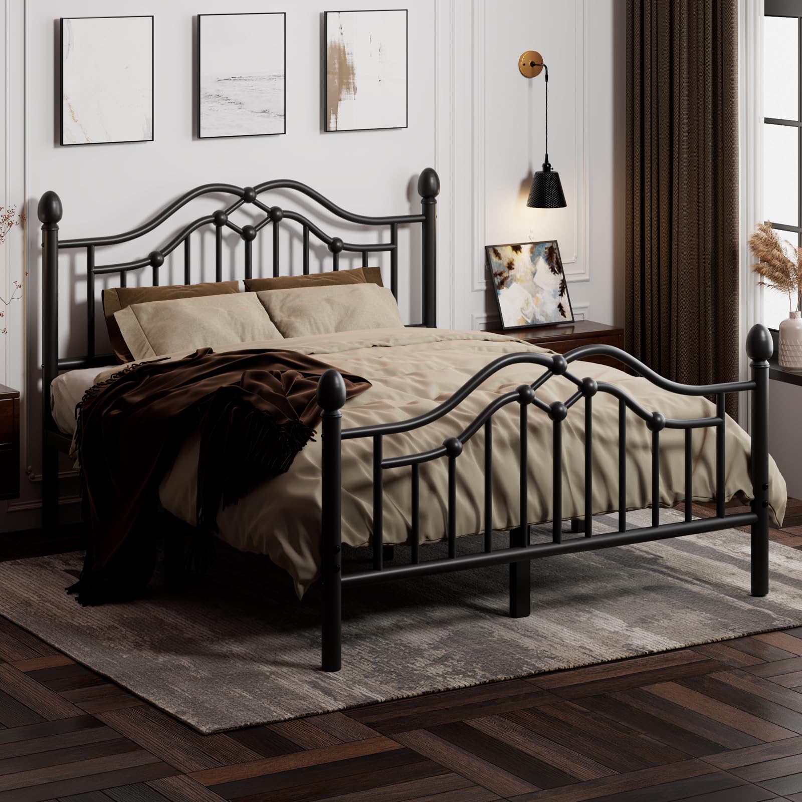 LoVinson Full Bed Frame with Headboard and Footboard, Modern Metal Platform Bed Frame Support Up to 1000LBS, Under Bed Storage, 