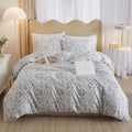 3 Pieces Duvet Cover King Size White Duvet Cover with Blue Floral Print,Coquette Bedding Soft Cotton Comforter Cover Boho Style,