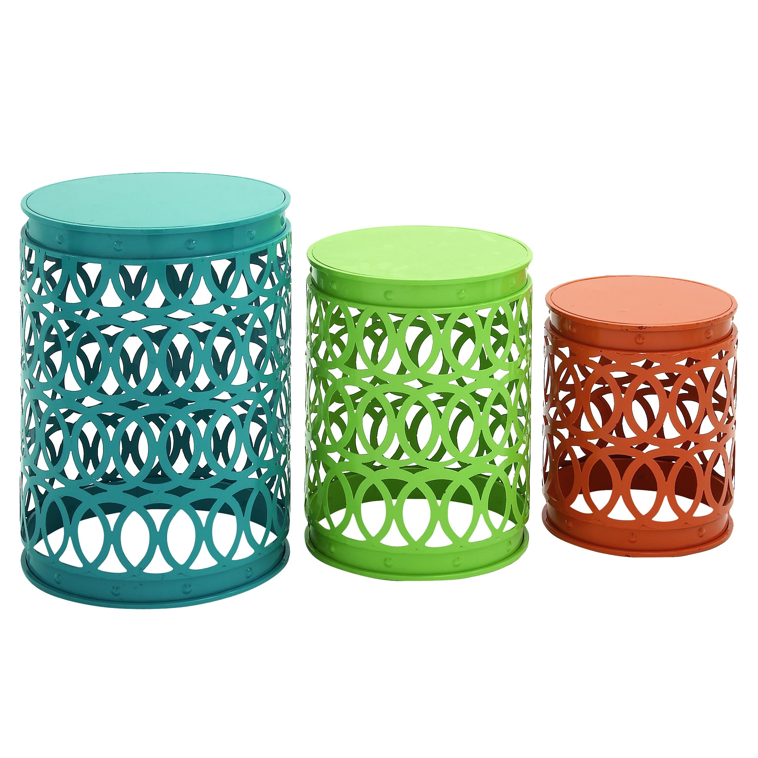 Deco 79 Metal Accent Indoor Outdoor Nesting End Carved Trellis Design, Set of 3 Side Table 22, 18, 15H, Multi Colored