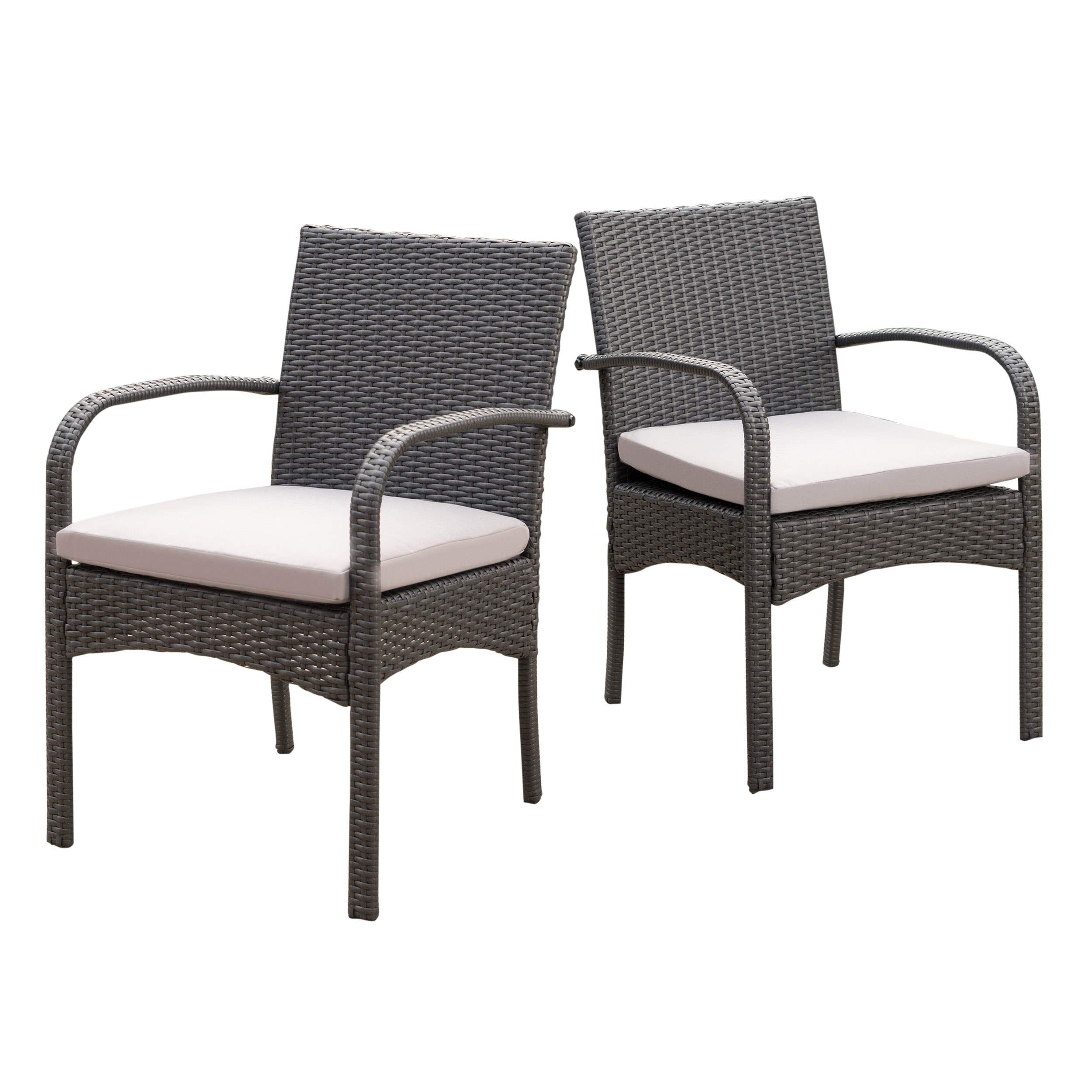 Christopher Knight Home Cordoba Outdoor Wicker Dining Chairs with Cushions, 2-Pcs Set, Grey