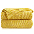 Longhui bedding Bright Yellow Knitted Throw Blanket for Couch, Soft, Cozy Machine Washable 100% Cotton Sofa Knit Blankets, Heavy