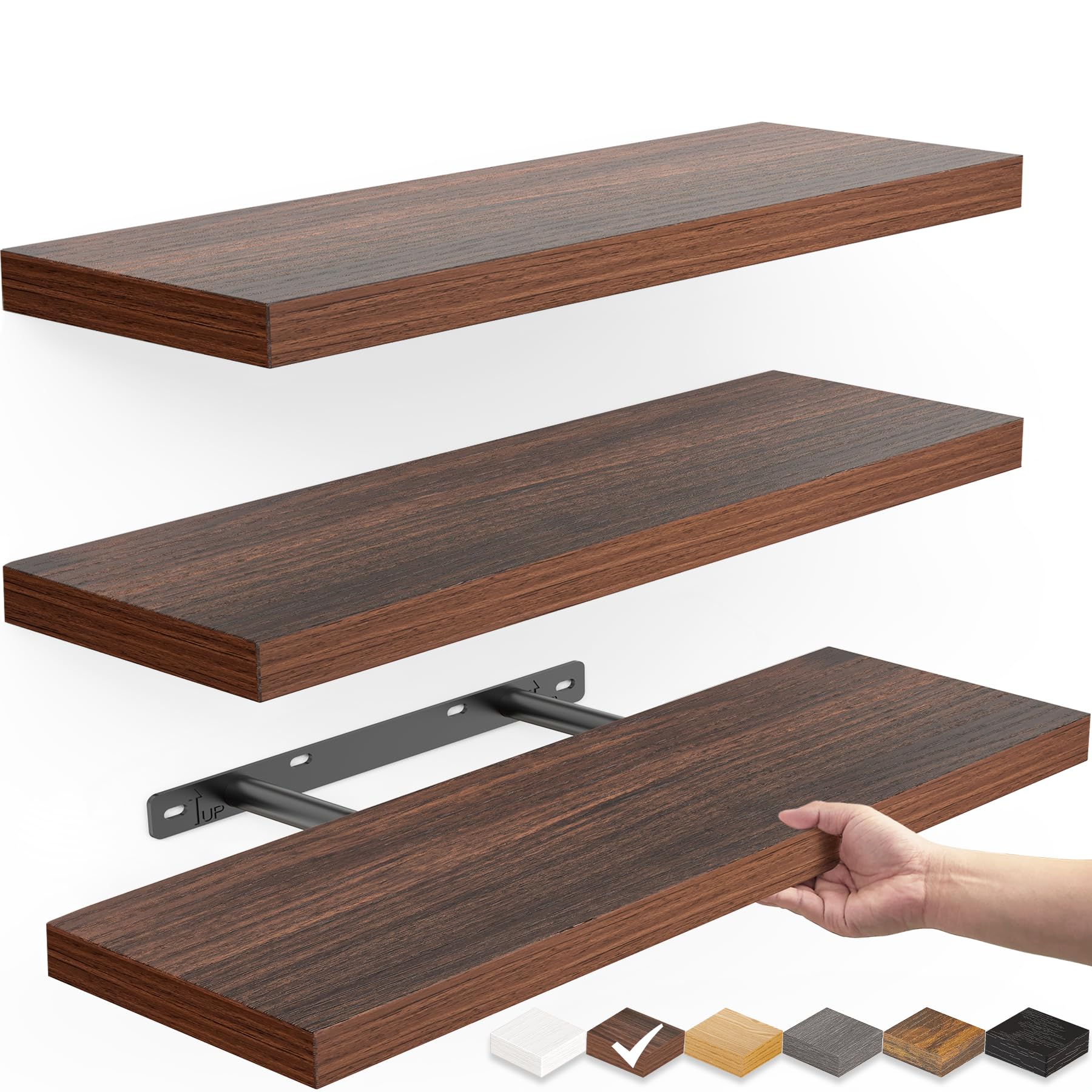 BAYKA Floating Shelves for Wall, Wall Mounted Rustic Wood Shelves for Bathroom, Bedroom, Living Room, Kitchen,Small Hanging Shel