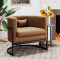 Apeaka Brown Faux Leather Barrel Accent Chair Modern Upholstered Armchair for Living Room Bedroom Single Sofa Chair Club Side Ch