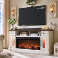 OKD Fireplace TV Stand for 80 Inch TV - Farmhouse Entertainment Center with 42 Electric Fireplace & LED Lights, Wood Media Conso
