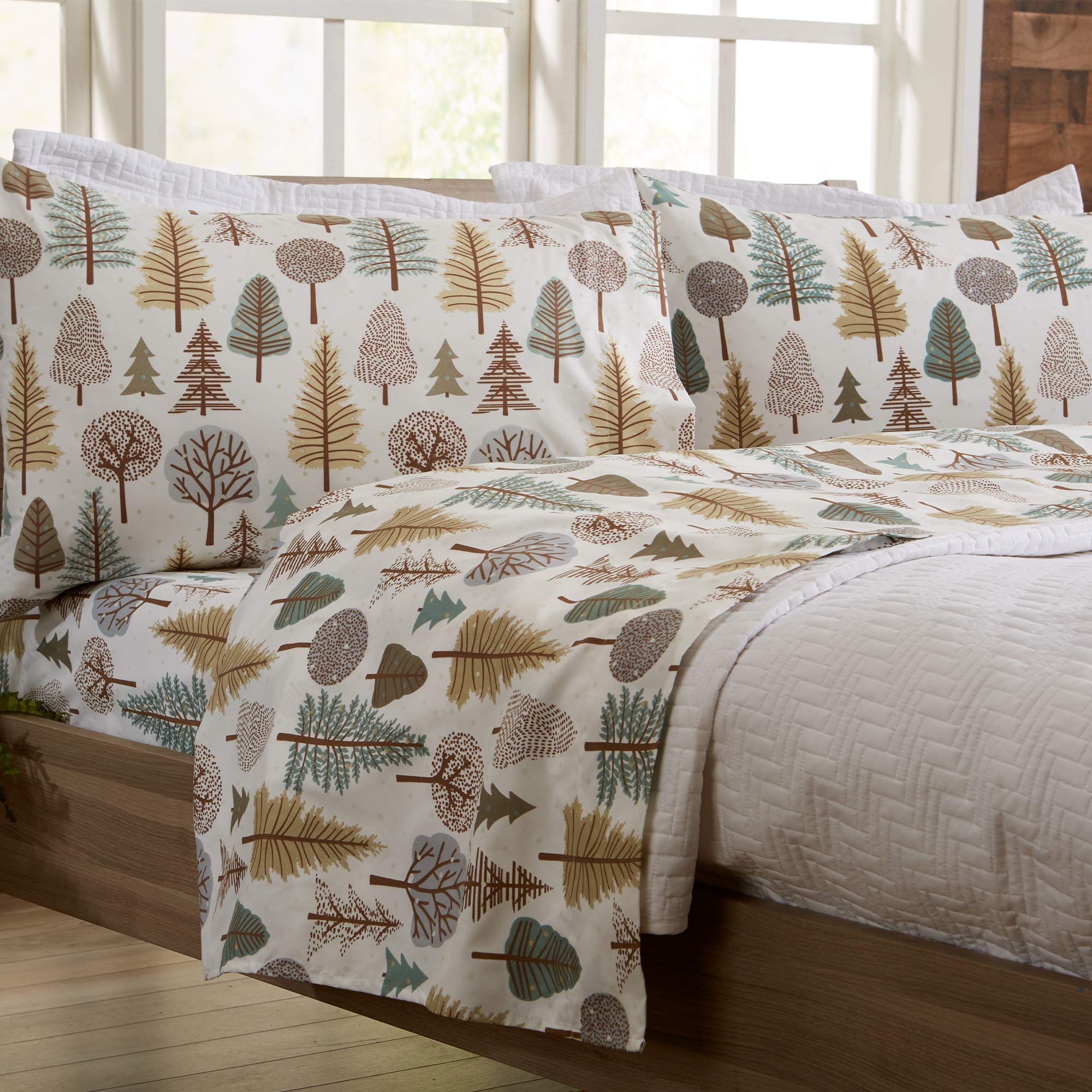 Great Bay Home Full Size Microfiber Sheet Set - Lodge Decor 4-Piece Bed Sheets - Ultra-Soft and Smooth Brushed Microfiber Woodla