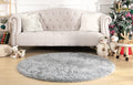 KIXINWA Grey Round Rug, 5X5 Feet Fluffy Circle Area Rug for Kids Room Bedroom Living Room Home Decor, Super Soft Cute Non Slip C