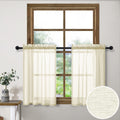 Pitalk Tier Curtains 30 Inch Length for Small Windows Set Rod Pocket Cafe Curtain Semi Sheer Linen Textured RV Camper Farmhouse 