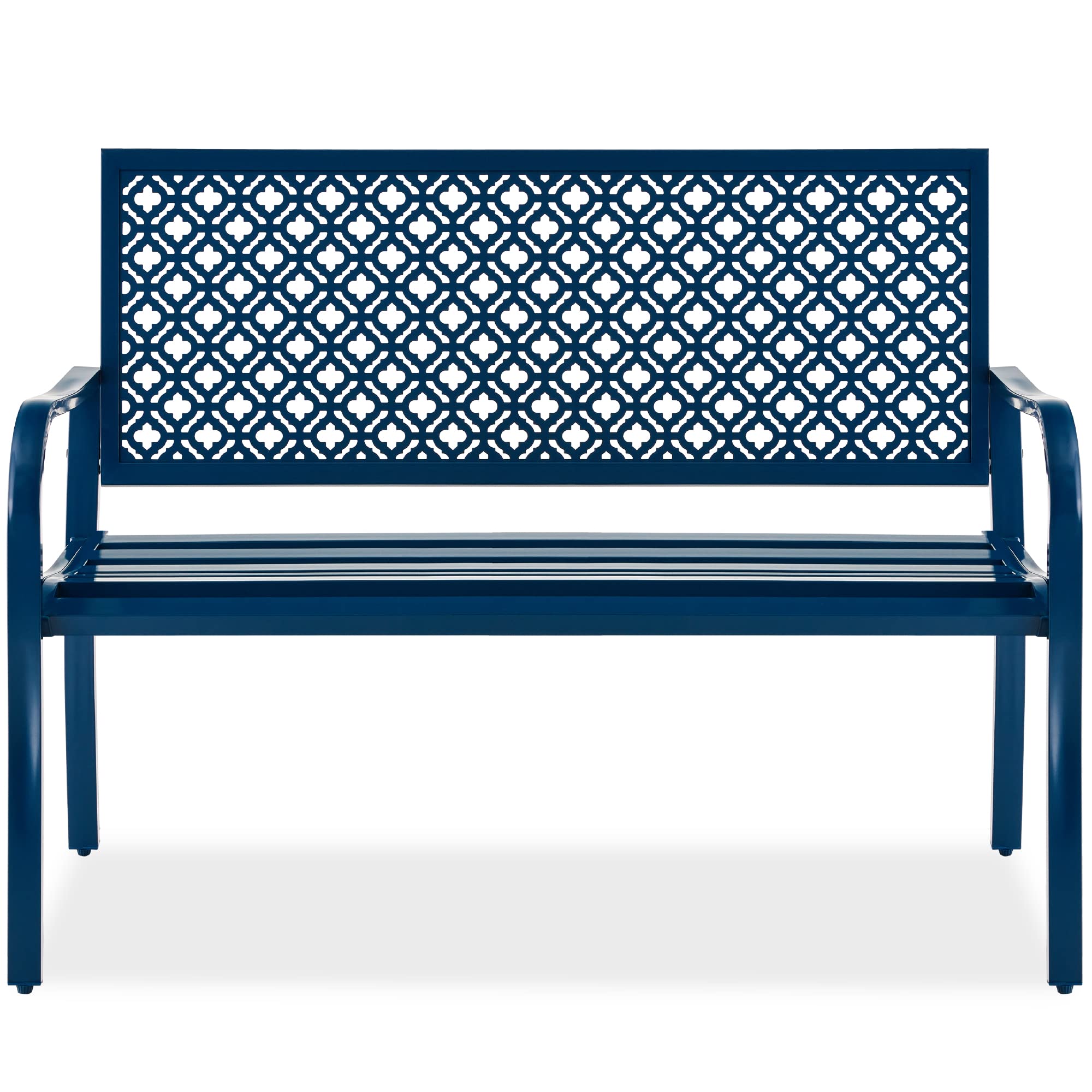 Best Choice Products Outdoor Bench 2-Person Metal Steel Benches Furniture for Garden, Patio, Porch, Entryway w/Geometric Backres