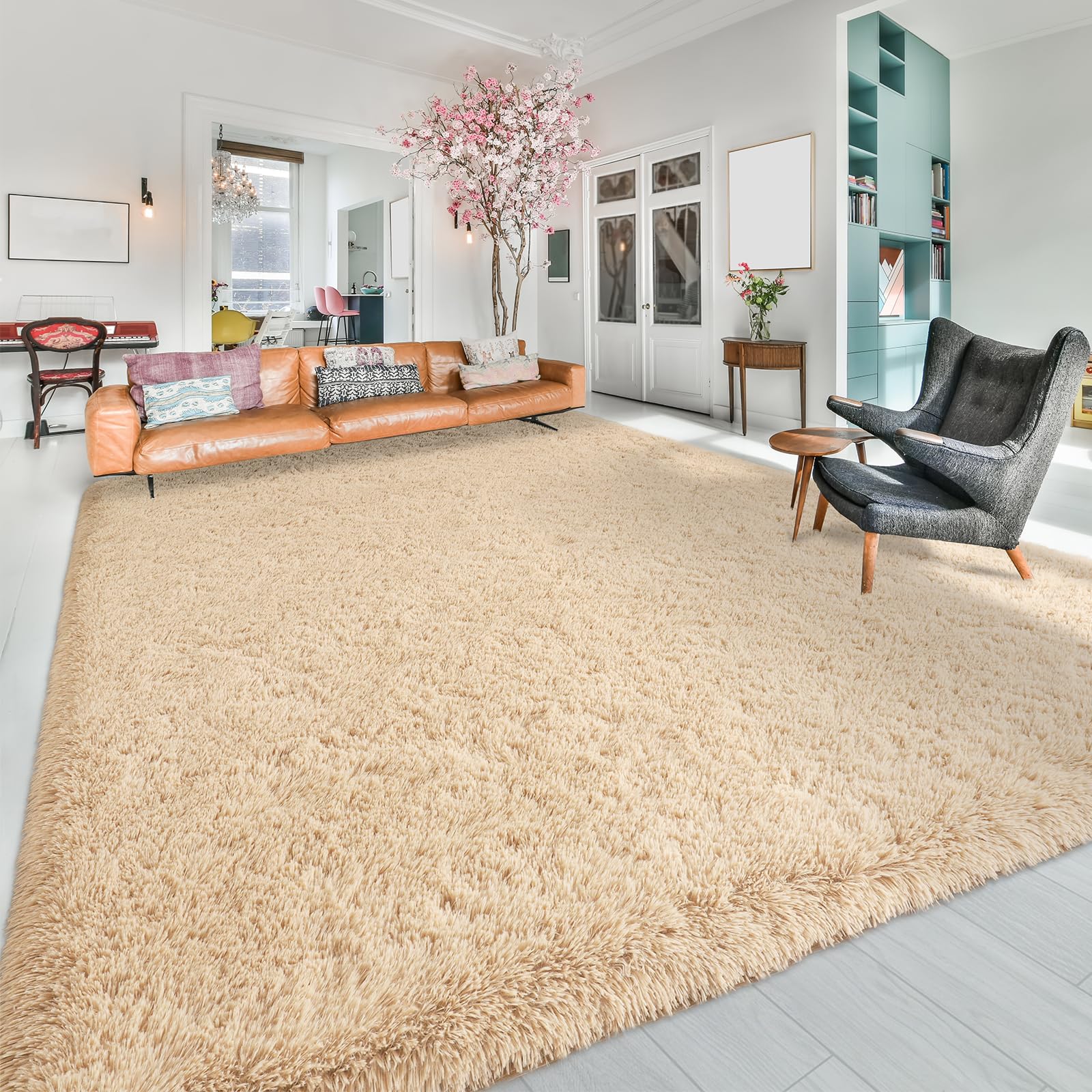 Softlife Rug for Bedroom 4x5.3 Feet Area Rug for Living Room Super Soft Shaggy Rugs for Kids Room Fluffy Fuzzy Carpets Long Plus