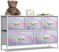 Sorbus Kids Dresser with 5 Drawers - Storage Chest Organizer Unit with Steel Frame, Wood Top, Easy Pull Fabric Bins - Long Wide 