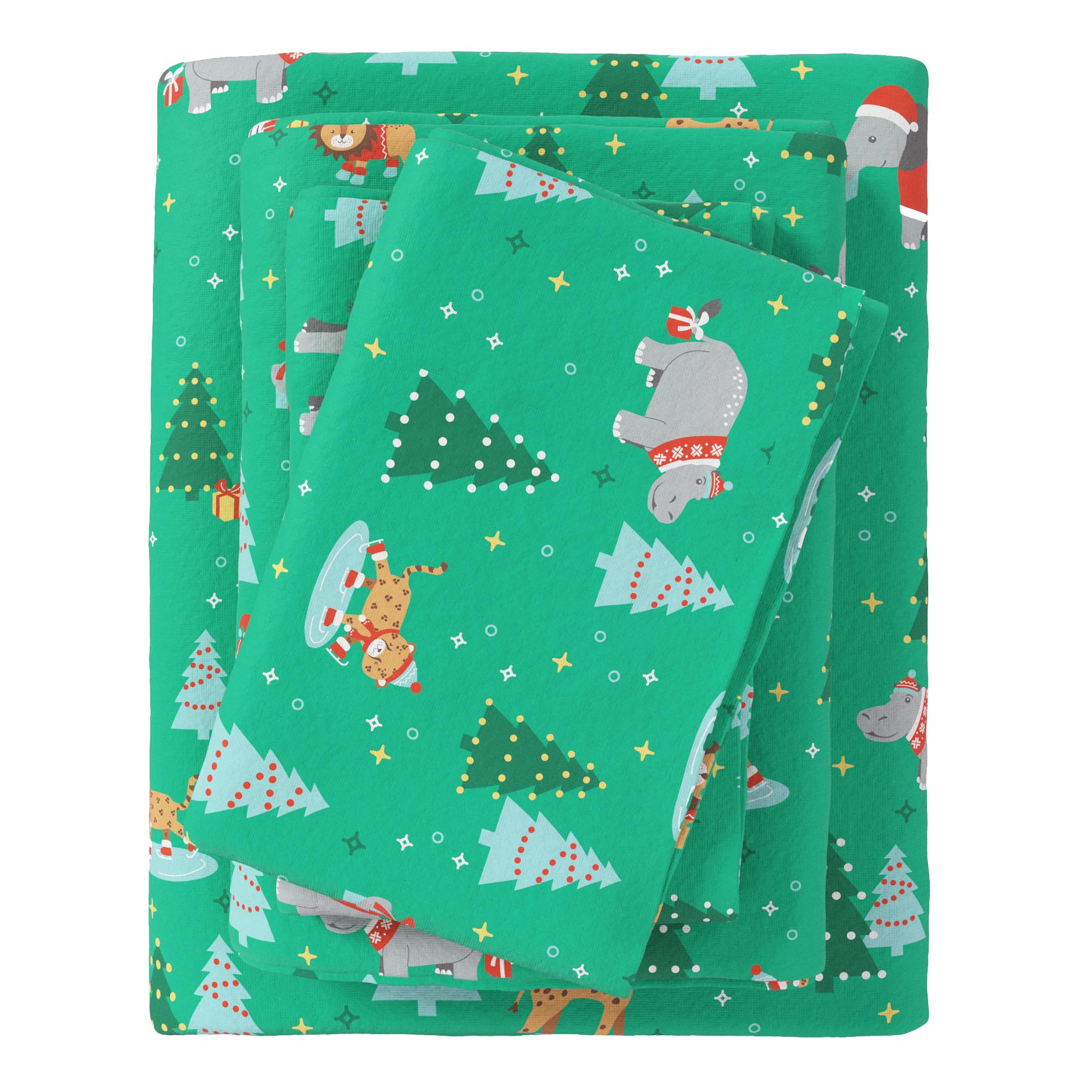 Great Bay Home Christmas Flannel Sheet Set King Size - 100% Turkish Cotton, Double-Brushed, Winter Bed Sheets - Ultra-Soft, Cozy