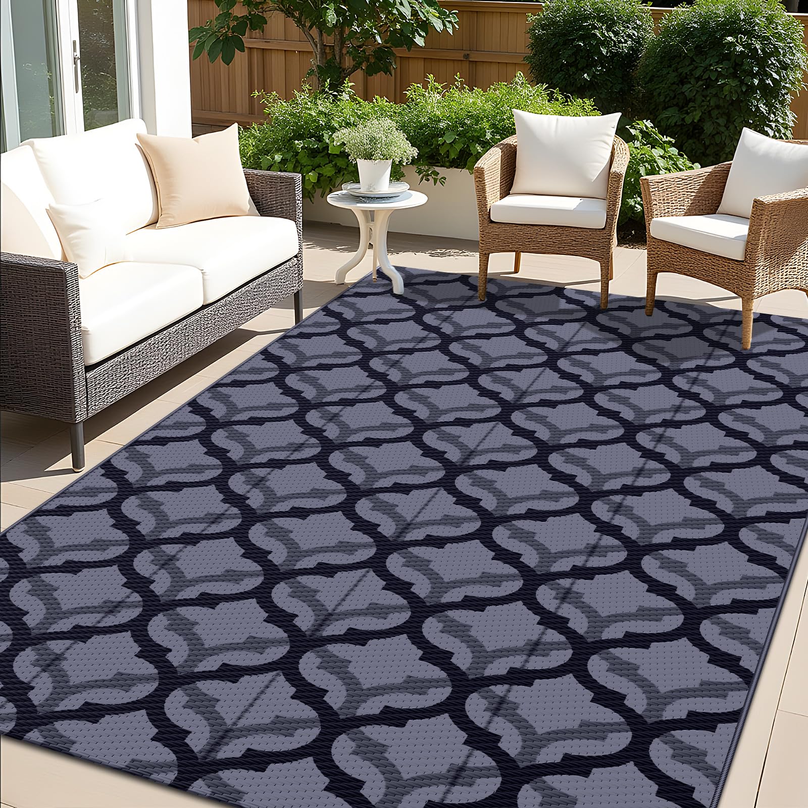OLANLY Reversible Outdoor Rug 5x8 ft Clearance, Waterproof Outdoor Plastic Straw Rug with Interlacing Pattern, RV Mat for Patio,