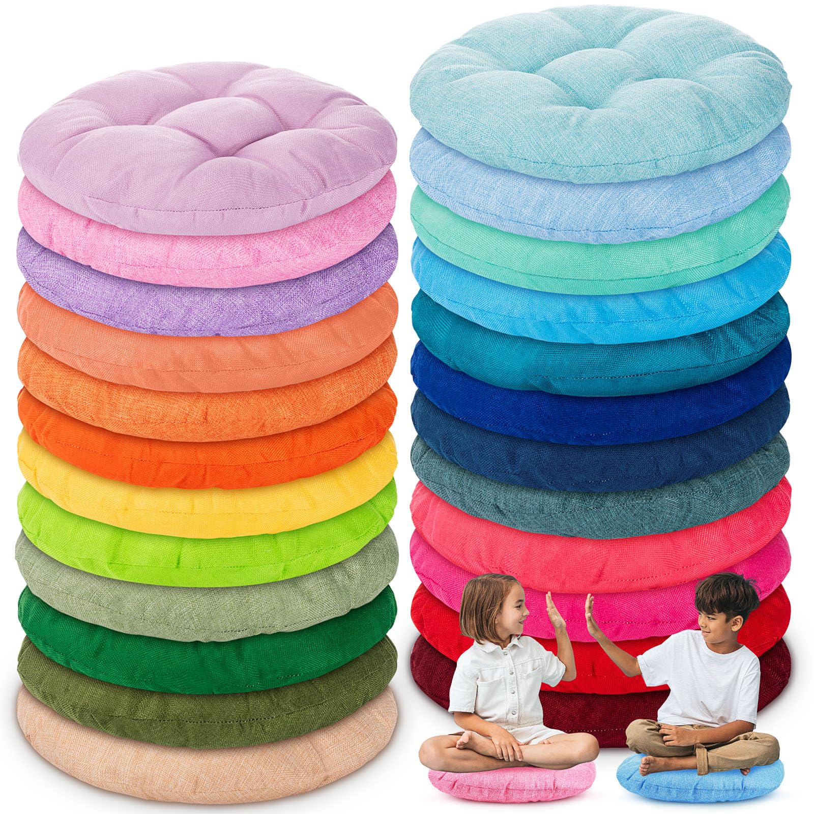 Fumete 24 Pcs 16 Inch Round Floor Cushions for Kids and Toddlers, Flexible Seating Classroom Furniture Floor Pillow for Home, Da