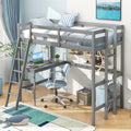 Giantex Twin Size Loft Bed with Desk, Solid Wood Loft Bed with 2 Ladders & Full Length Guardrail, Modern Space-Saving Twin Bed F
