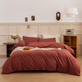ECOCOTT Duvet Cover Queen Size - Linen Feel Textured Organic Natural 100% Washed Cotton, Soft Breathable 3 Pieces Bedding Set wi