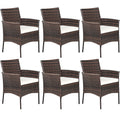 RELAX4LIFE Wicker Patio Chairs Set of 6, Indoor Outdoor PE Rattan Armchairs w/Cane Back, Seat Cushions for Bistro Porch Poolside