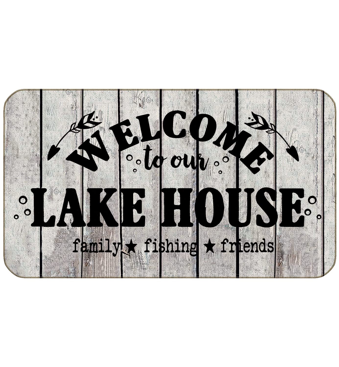 BXFAHZJ Welcome to Our Lake House Family Fishing Friends Plank Door Mat Farmhouse Lake Theme 17x30 Inch Lake House Indoor Outdoo