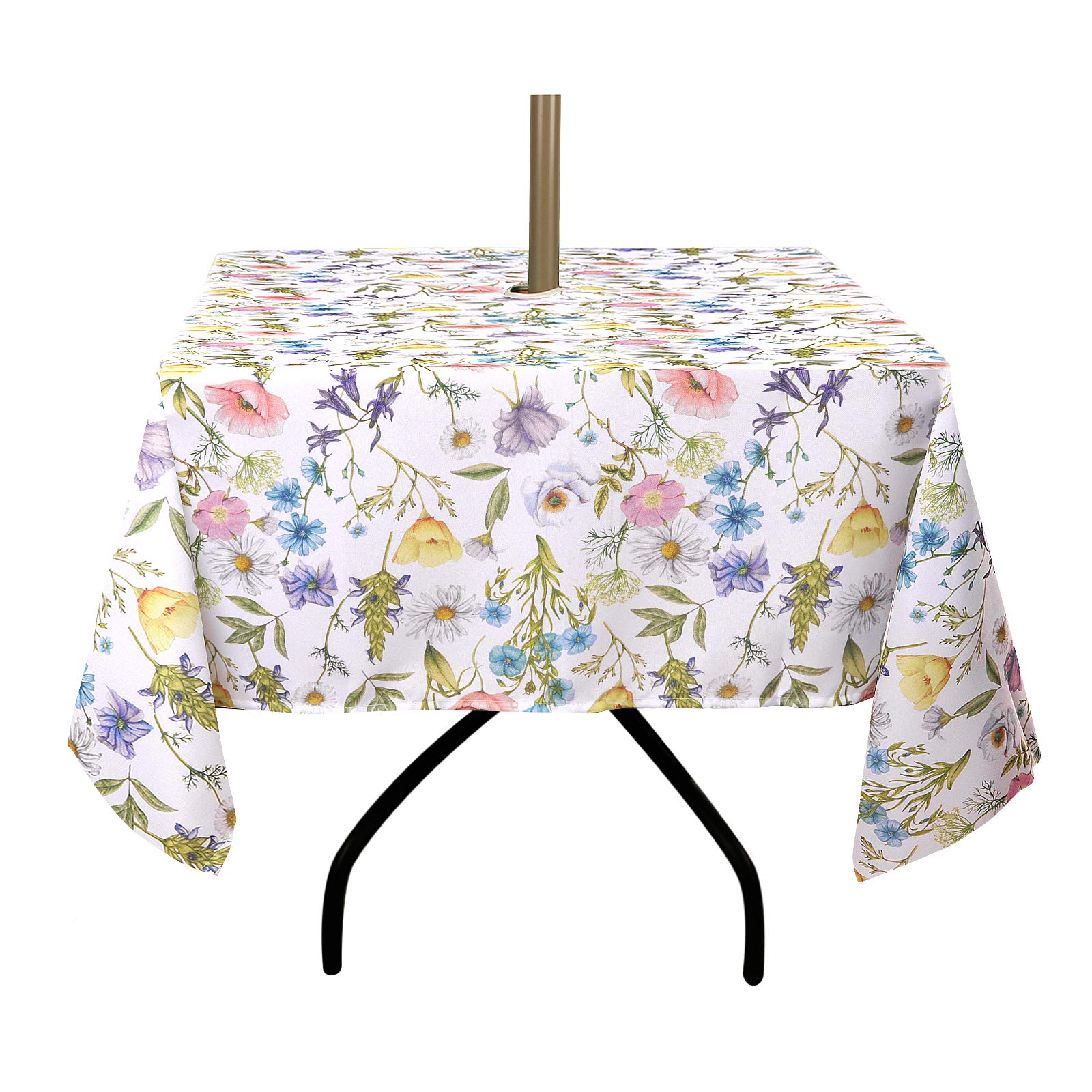 ColorBird Spring & Summer Outdoor Tablecloth Waterproof Spillproof Polyester Fabric Table Cover with Zipper Umbrella Hole for Pa