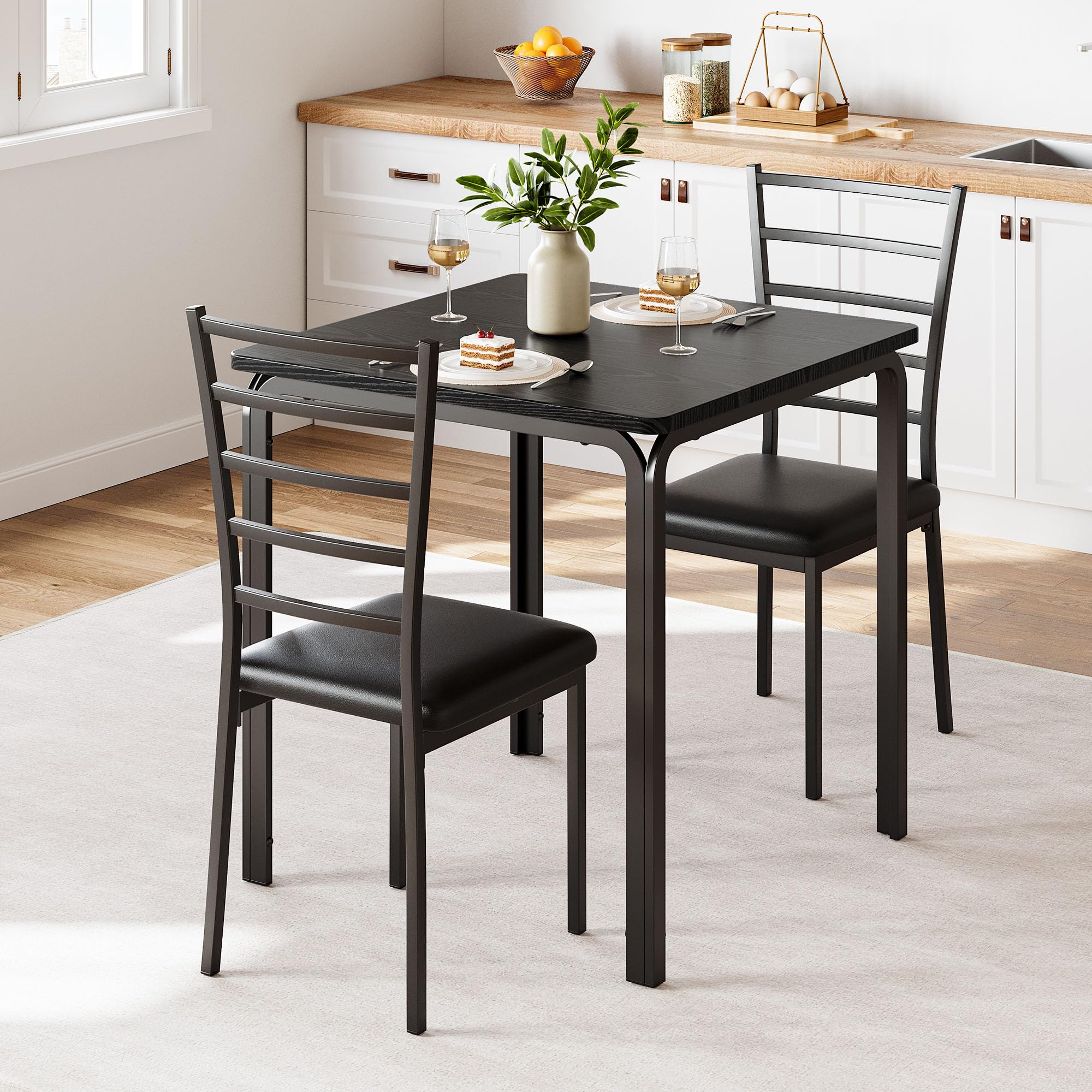 GarveeHome Kitchen Dining Room Table Chair Set for Small Space, Indoor Modern Dinette Set, Square Dinner Table Set for Dinette, 