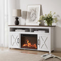BELLEZE 58 Farmhouse Fireplace TV Stand for TVs up to 65, 23 Electric Fireplace Heater with Sound, Entertainment Center Media Co