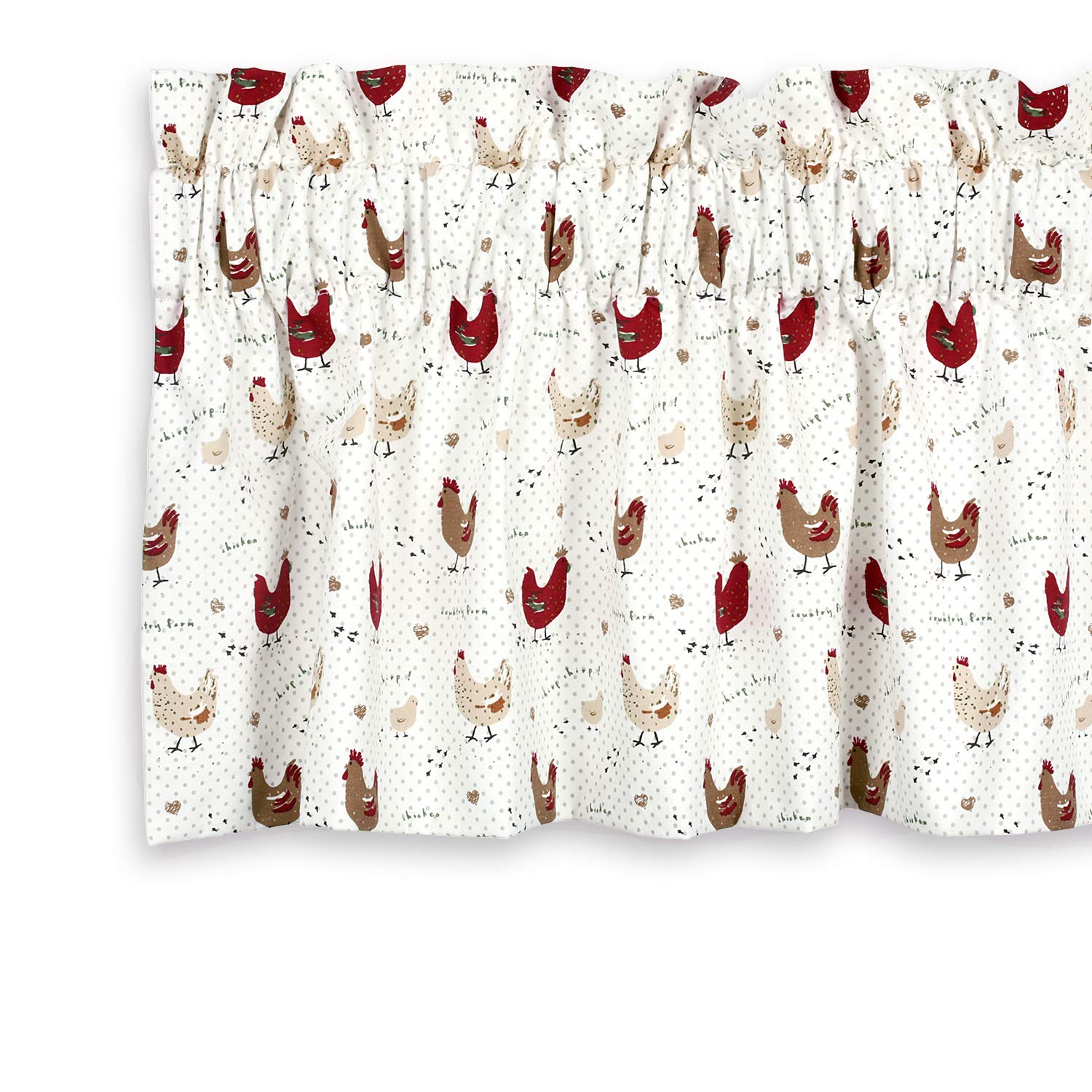 Cackleberry Home Farmhouse Chicken Valance Curtain 100% Cotton Lined, 54 Inches W x 17 Inches L