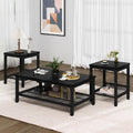 Lamerge 3 Pieces Living Room Table Set, Industrial Coffee Table with 2 Square End Side Tables, Coffee Table Set with Metal Frame