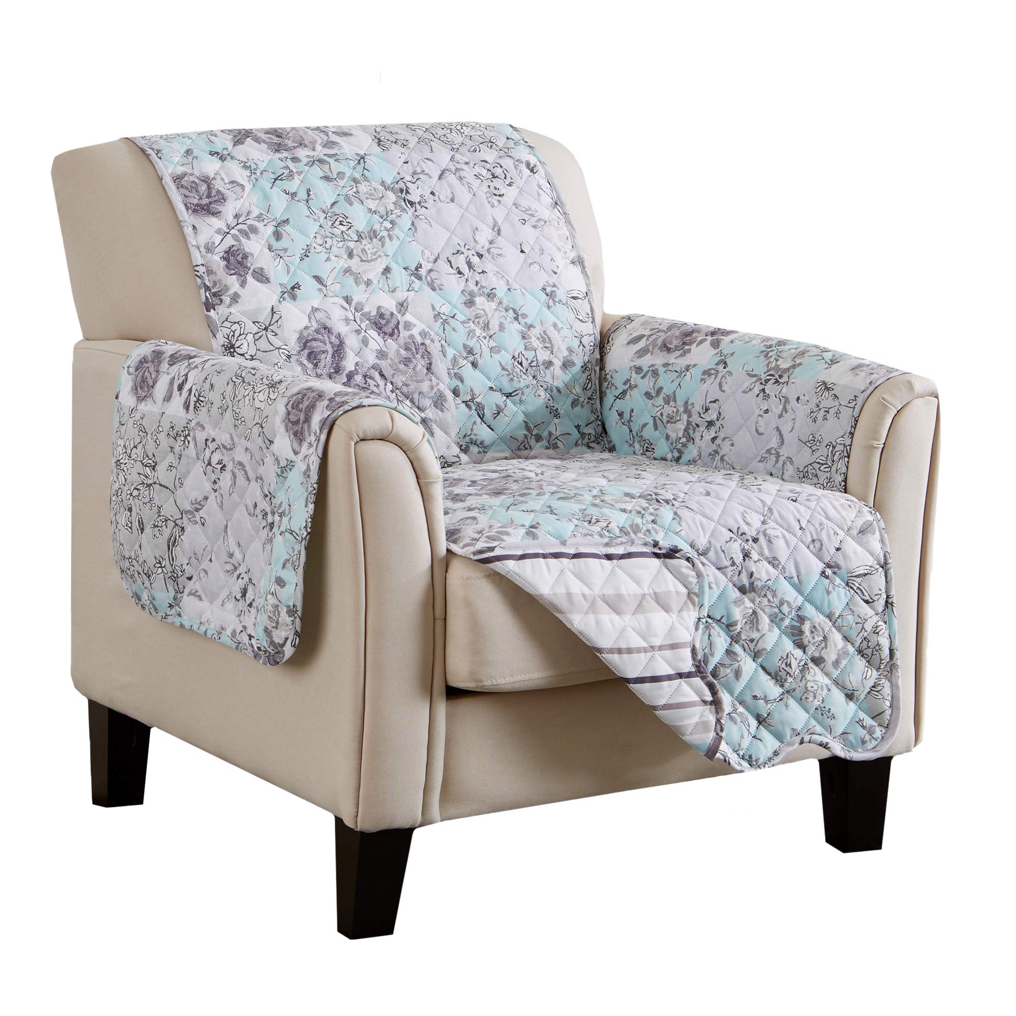 Reversible Floral Patchwork Furniture Protector Scalloped Edge Stain Resistant Printed Furniture Protector Maribel Collection (C