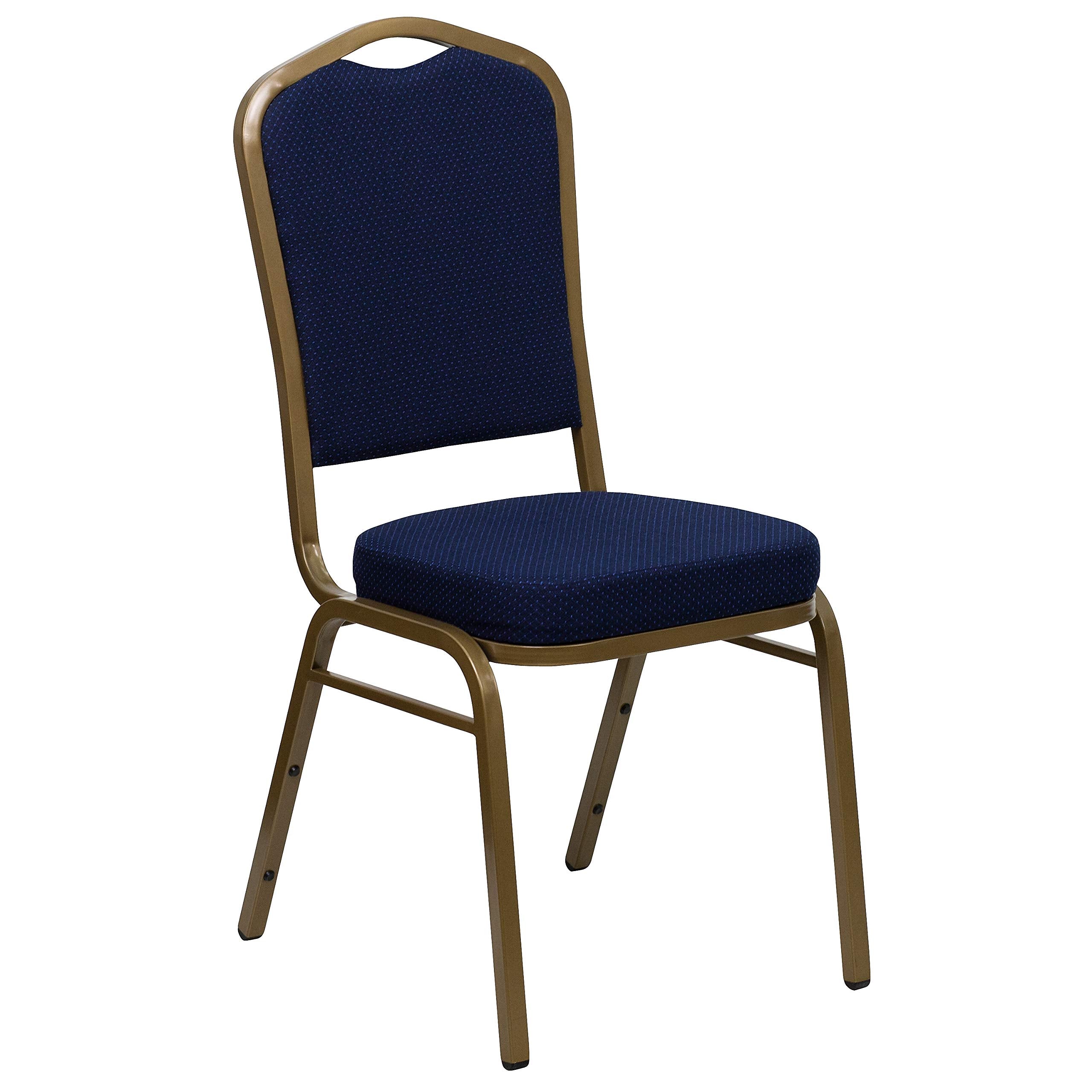 Flash Furniture HERCULES Series Crown Back Stacking Banquet Chair in Navy Blue Patterned Fabric - Gold Frame
