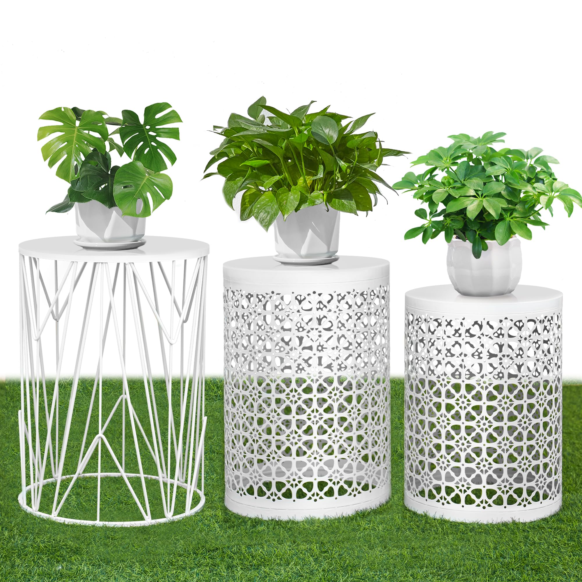 HFHOME Set of 3 Heavy-Duty Round End Table, Side Table, Coffee Table for Indoor Multifunctional Use, Outdoor Decorative Garden S