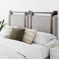Nathan James Harlow Modern Wall Mount Hanging Headboard, King, Gray with Brown Faux Leather Straps