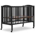 Dream On Me Full Size 2-in-1 Folding Stationary Side Crib in Black, Locking Wheels, Folds Flat for Storage, Comes with Teething 