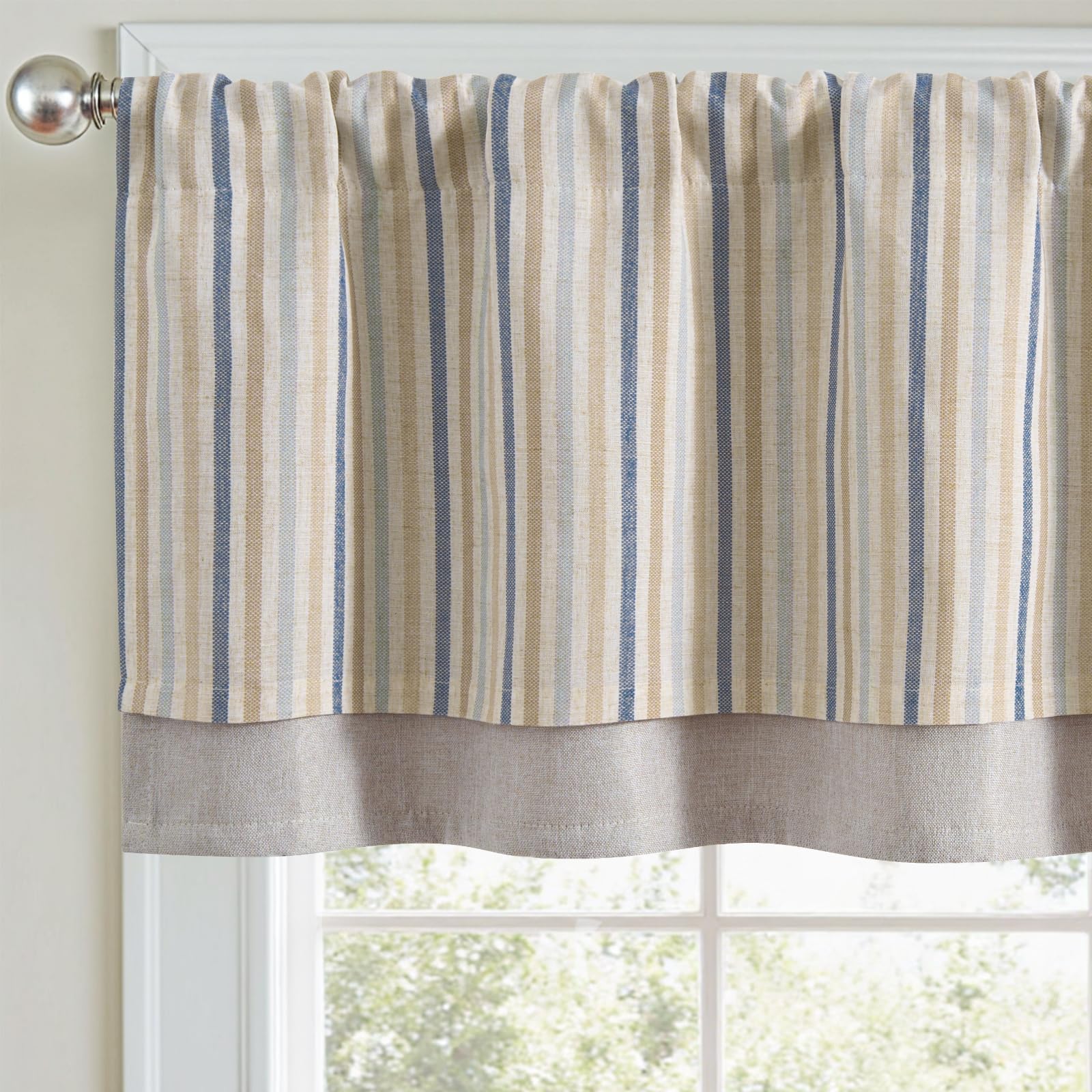 jinchan Colorful Striped Linen Double Layer Valance Pinstripe Rustic Cafe for Living Room Bathroom Room Darkening Drapes for Sma