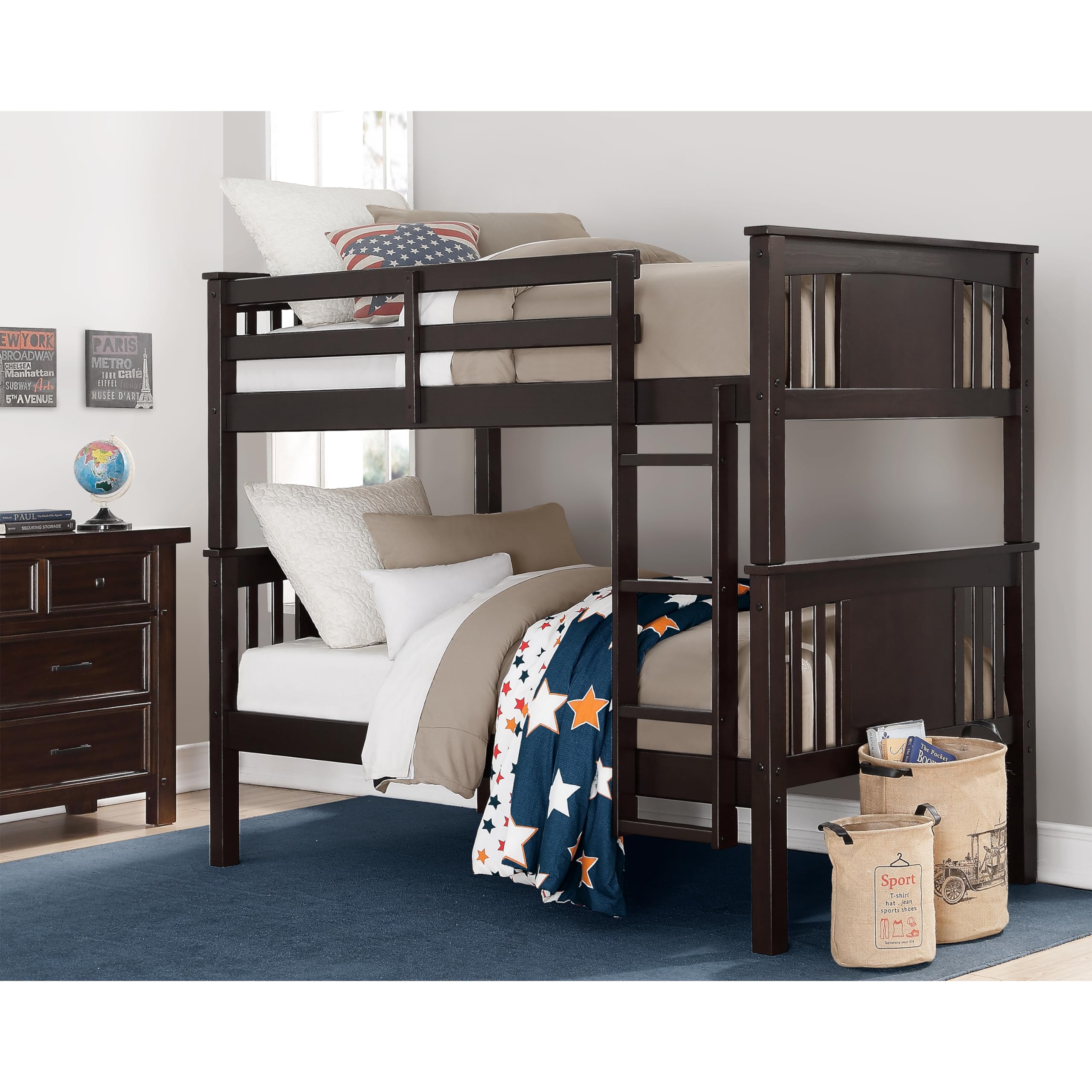 DHP Dylan Convertible Wood Bunk Bed, Stackable and Detachable Bed Frames for Kids and Teens, with Ladder, High Guardrail, Wood S