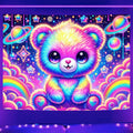 BlissYard Blacklight Teddy Bear Tapestry UV Reactive Rainbow Tapestry Neon Glow In the Dark Wall Hanging Tapestry for Kids?edroo