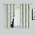 FMFUNCTEX 100% Blackout Floral Curtains for Bedroom, Sage Green Curtains 54 inch Length Blossom Patterned for Living Room, Therm